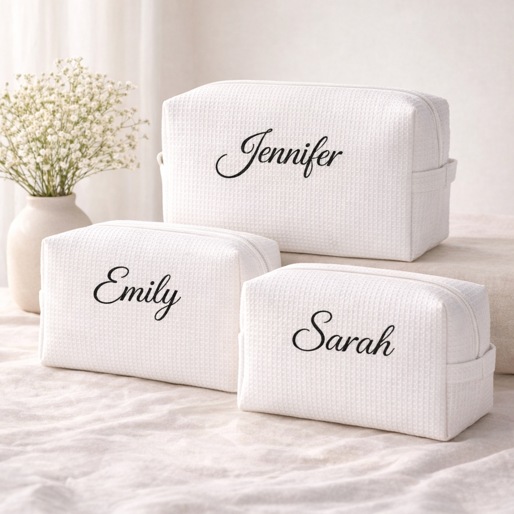 Waffle Makeup Bag - Embroidered Custom Name