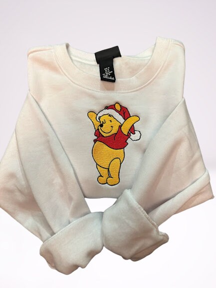Christmas Winnie the Pooh Embroidered Sweatshirt - Embroidered Crewneck - Custom Sweatshirt - Holiday Sweater - Christmas Sweater