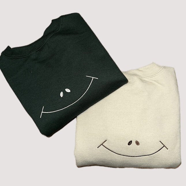 Smiley Face Embroidered Sweatshirt - Embroidered Crewneck - Custom Sweatshirt - Custom Sweater - Happy Face - Smiling - Be Happy Sweater