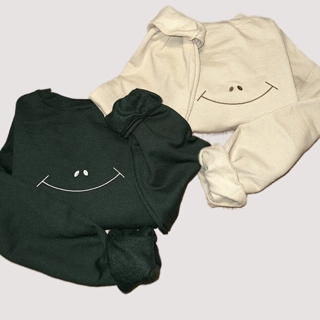 Smiley Face Embroidered Sweatshirt - Embroidered Crewneck - Custom Sweatshirt - Custom Sweater - Happy Face - Smiling - Be Happy Sweater