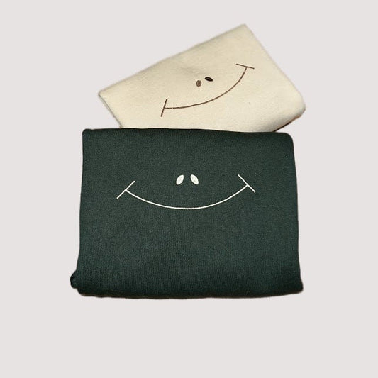 Smiley Face Embroidered Sweatshirt - Embroidered Crewneck - Custom Sweatshirt - Custom Sweater - Happy Face - Smiling - Be Happy Sweater