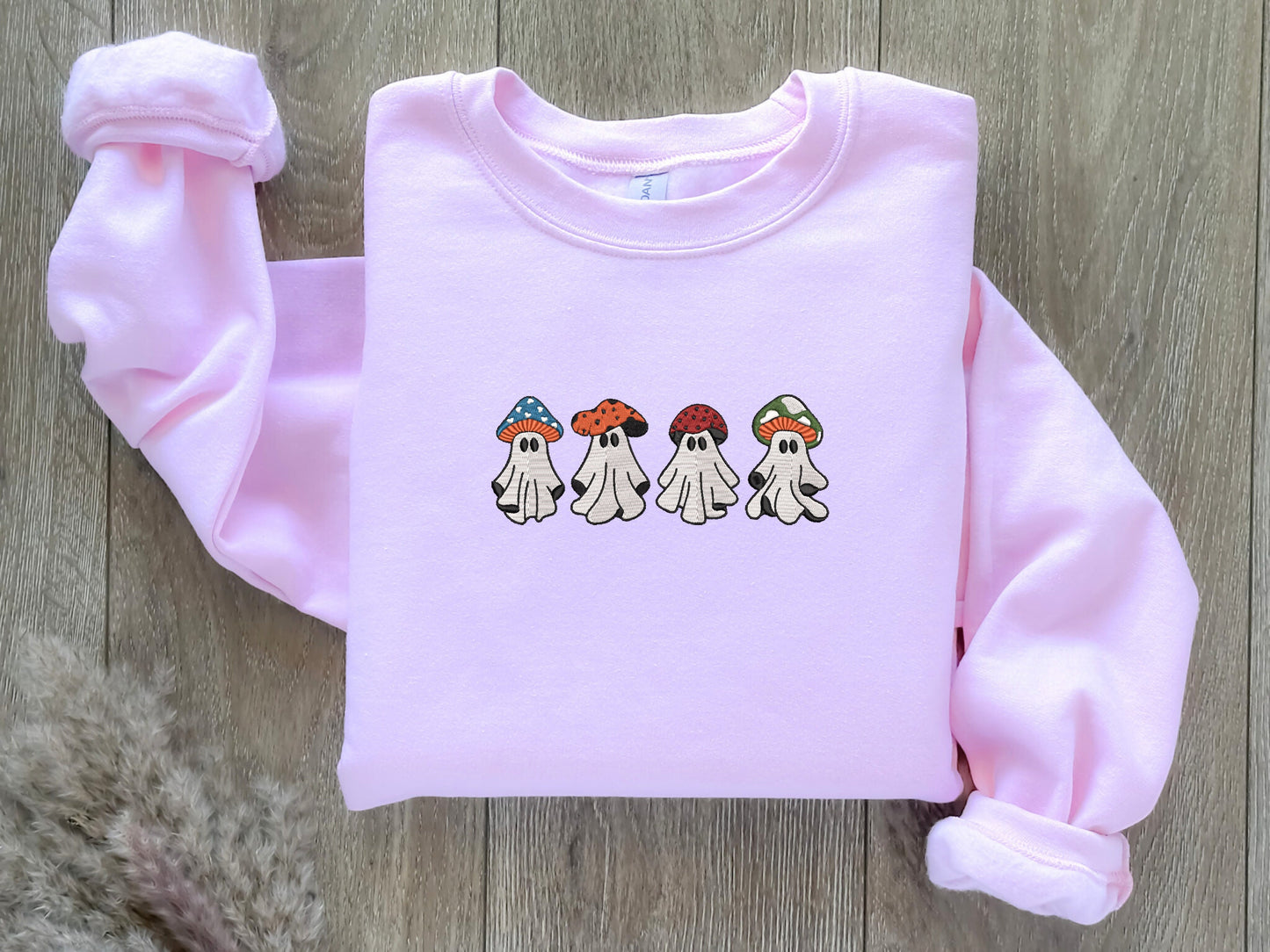 EMBROIDERED Ghost Sweatshirt, Mushroom Sweatshirt, Magic Mushroom Sweater, Spooky Season, Halloween Embroidery, Oversized Halloween Gift