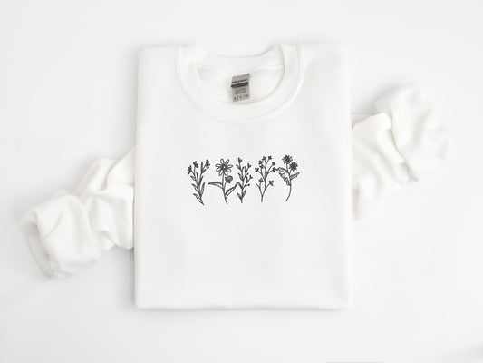 EMBROIDERED Wildflowers Sweatshirt, Flower Crewneck, Floral Sweater, Botanical, Gift for Plant Lovers, Nature Long Sleeve, Nature Lover Gif