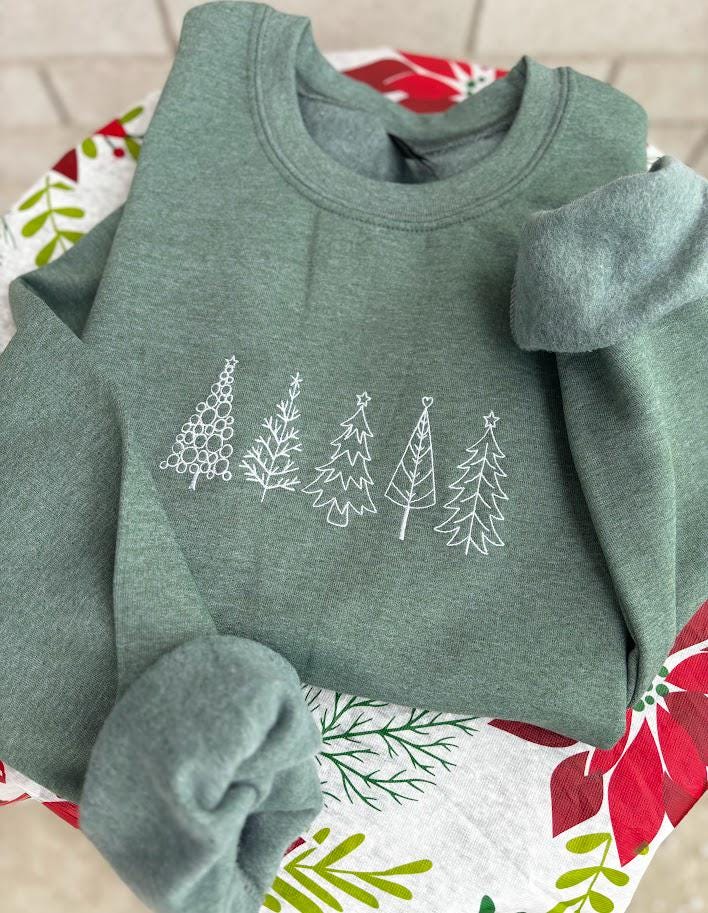 Christmas Tree Embroidered Sweatshirt, Festive Holiday Sweatshirt, Christmas Gift, Winter Sweatshirt, Tis The Season, Tree Sweatshirt Crew.