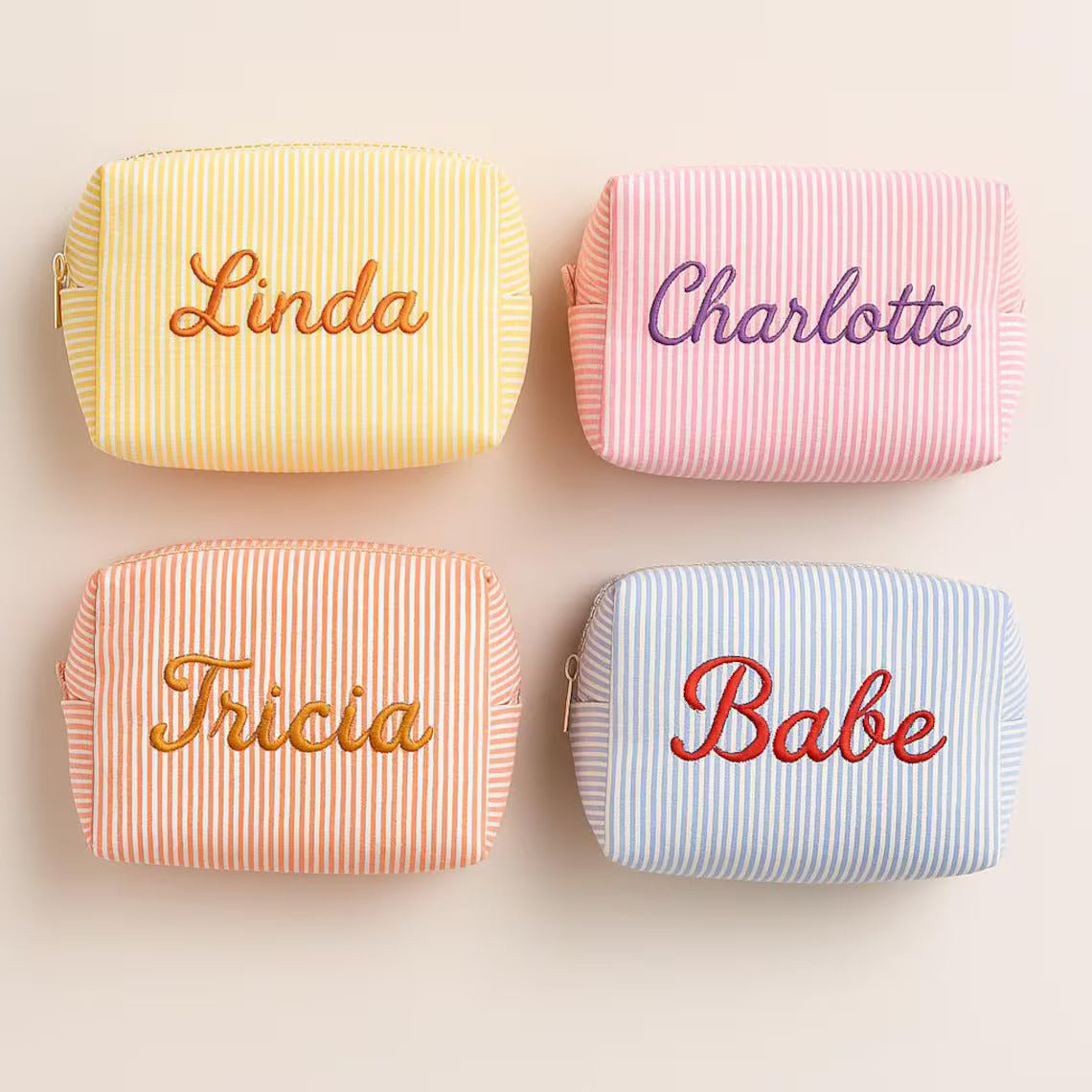 Striped Makeup Bag - Embroidered Custom Name