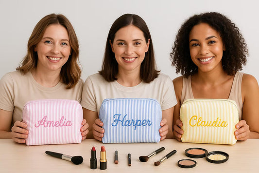 Striped Makeup Bag - Embroidered Custom Name