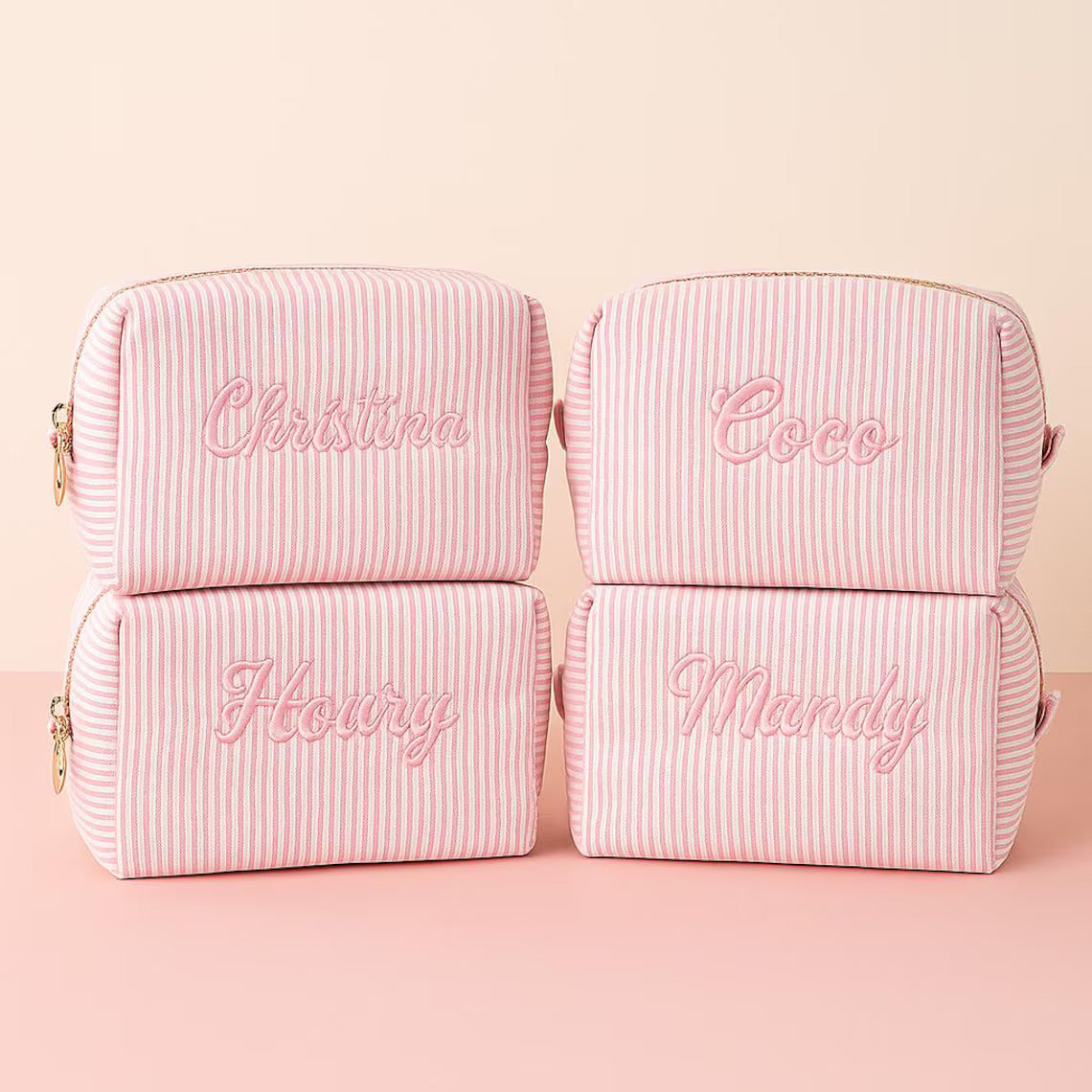 Striped Makeup Bag - Embroidered Custom Name