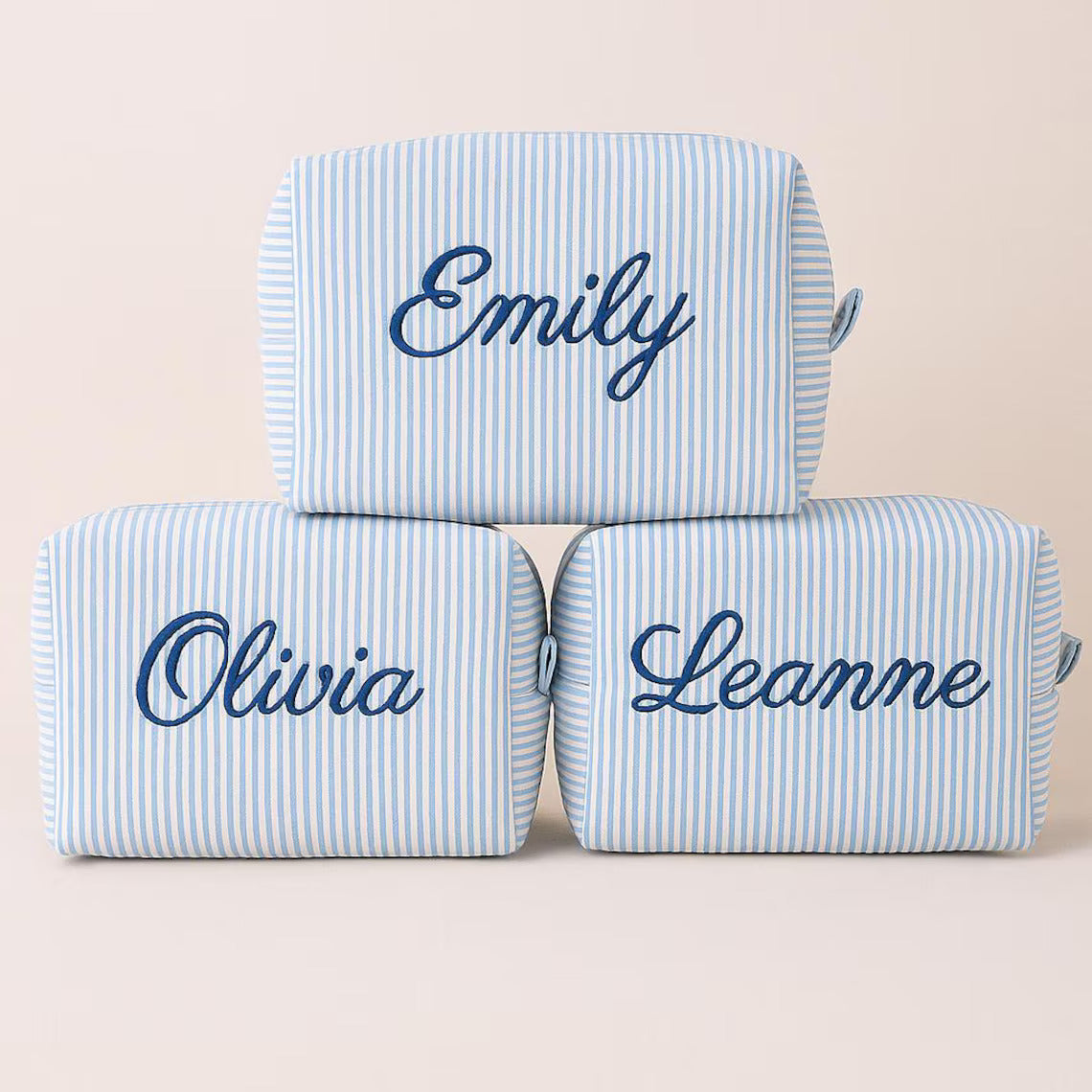 Striped Makeup Bag - Embroidered Custom Name
