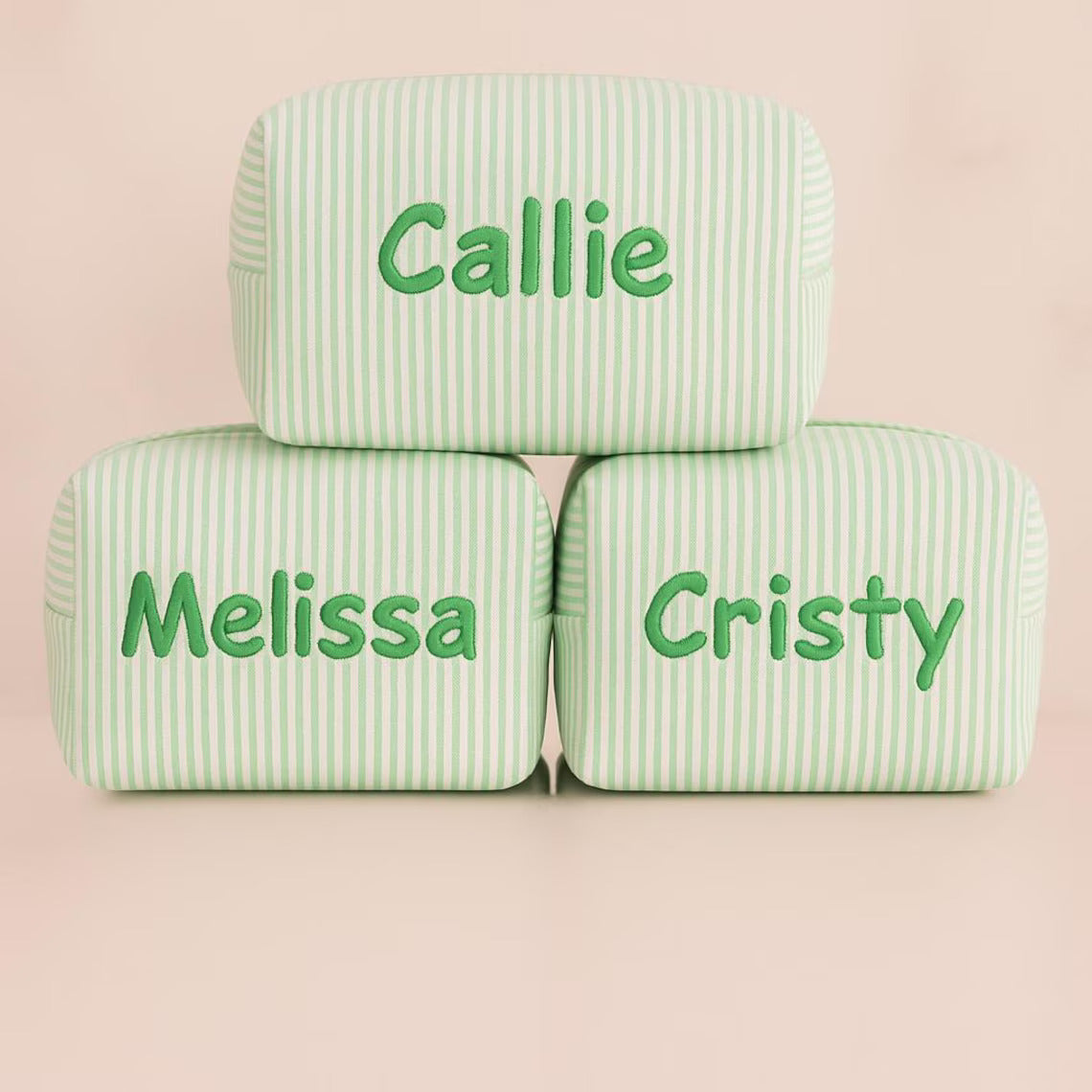 Striped Makeup Bag - Embroidered Custom Name