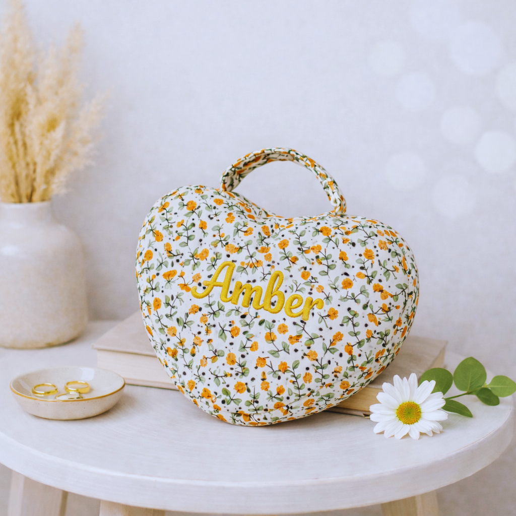 Heart Makeup Bag - Embroidered Custom Name