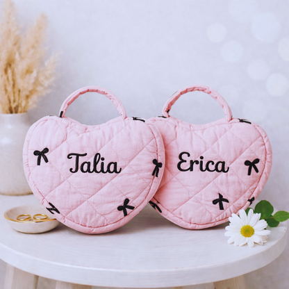Heart Makeup Bag - Embroidered Custom Name