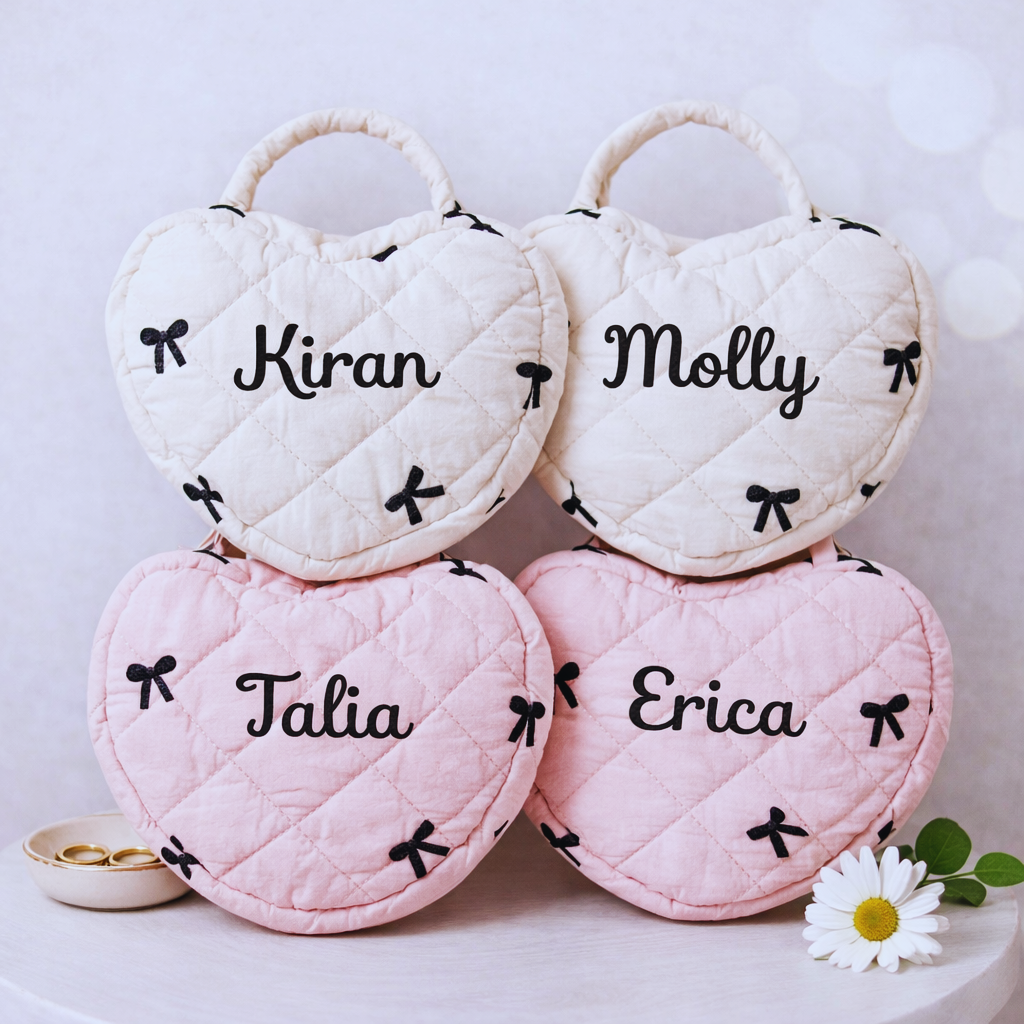Heart Makeup Bag - Embroidered Custom Name