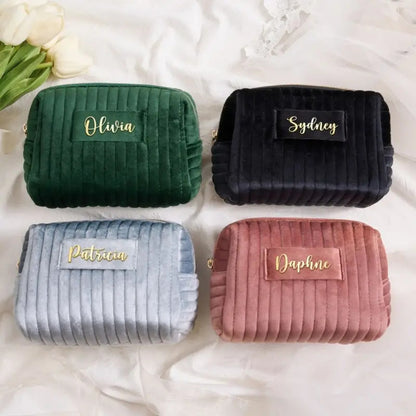 Velvet Makeup Bag - Embroidered Custom Name