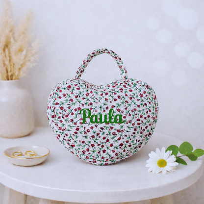 Heart Makeup Bag - Embroidered Custom Name