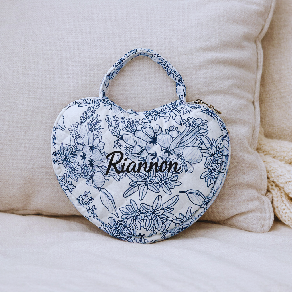 Heart Makeup Bag - Embroidered Custom Name