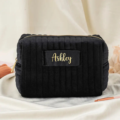 Velvet Makeup Bag - Embroidered Custom Name