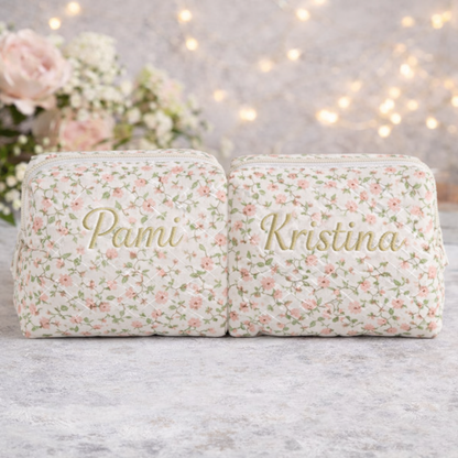 Floral Makeup Bag - Embroidered Custom Name