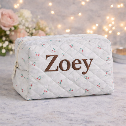 Floral Makeup Bag - Embroidered Custom Name