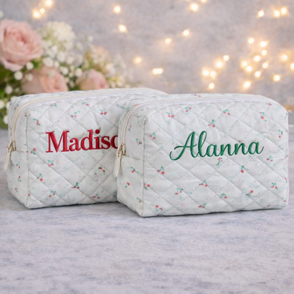 Floral Makeup Bag - Embroidered Custom Name