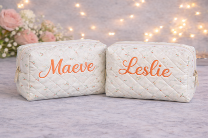 Floral Makeup Bag - Embroidered Custom Name