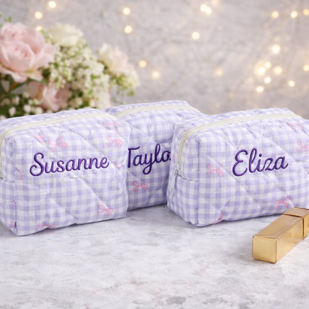Floral Makeup Bag - Embroidered Custom Name