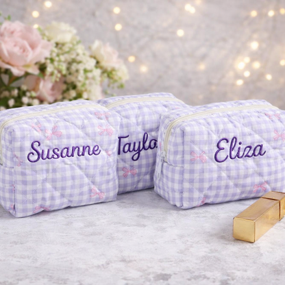 Floral Makeup Bag - Embroidered Custom Name