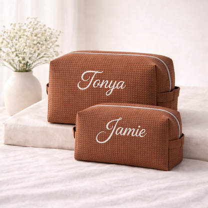 Waffle Makeup Bag - Embroidered Custom Name