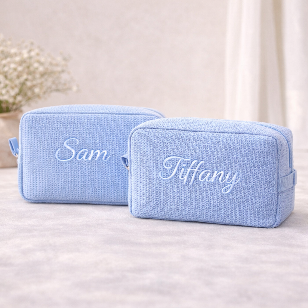 Waffle Makeup Bag - Embroidered Custom Name