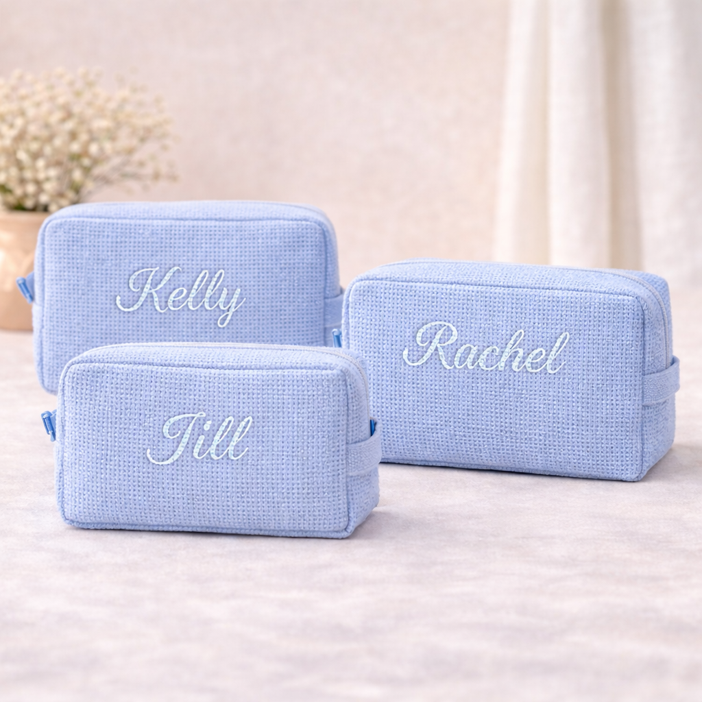 Waffle Makeup Bag - Embroidered Custom Name