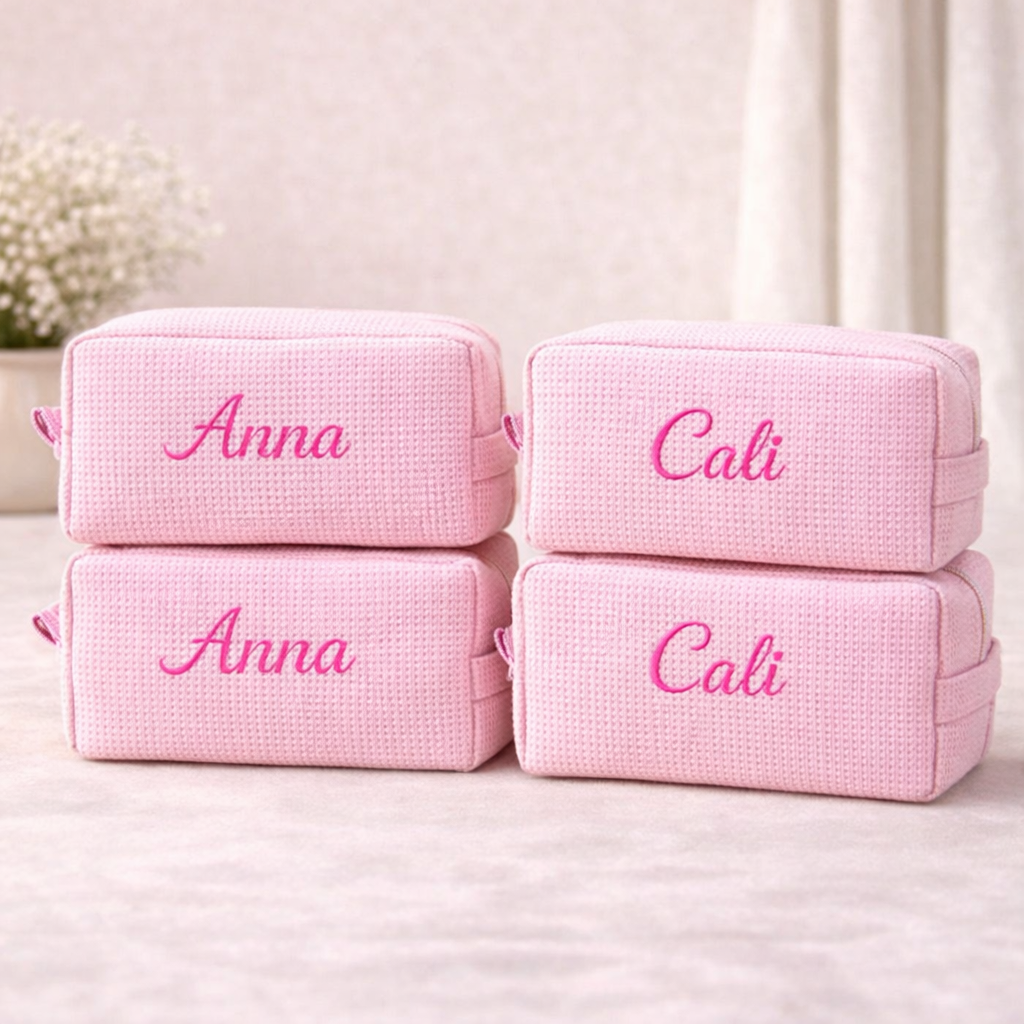 Waffle Makeup Bag - Embroidered Custom Name