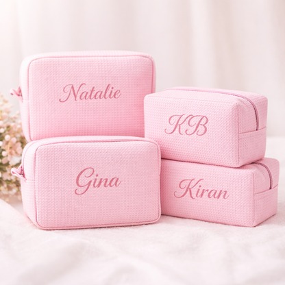 Waffle Makeup Bag - Embroidered Custom Name