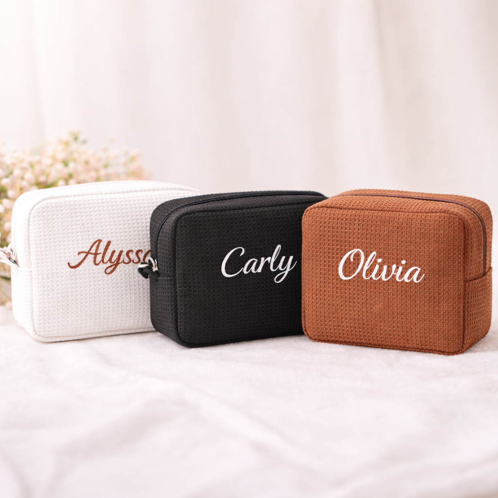 Waffle Makeup Bag - Embroidered Custom Name