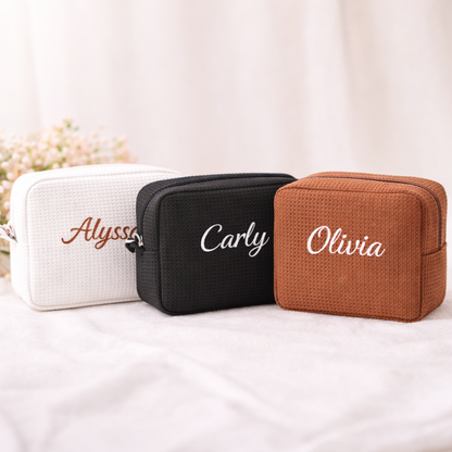 Waffle Makeup Bag - Embroidered Custom Name