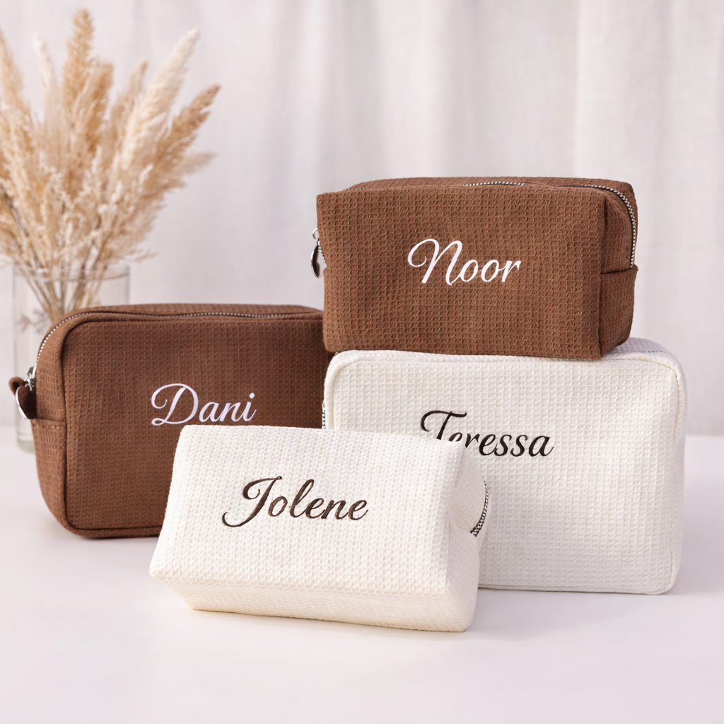 Waffle Makeup Bag - Embroidered Custom Name