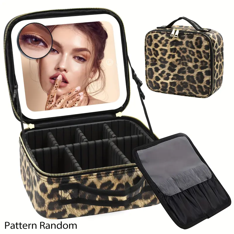 Travel Makeup Bag With 3 Color LED Mirror, Rechargeable, Cute Cosmetic Gift