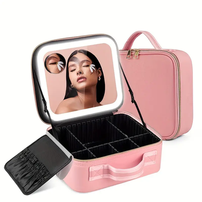 Travel Makeup Bag With 3 Color LED Mirror, Rechargeable, Cute Cosmetic Gift