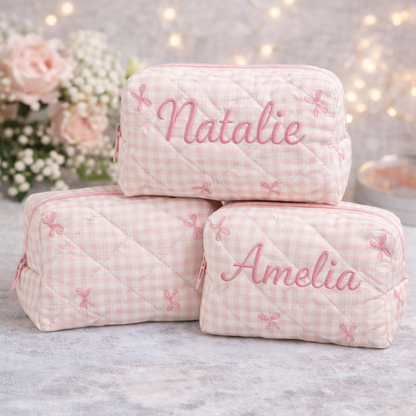 Floral Makeup Bag - Embroidered Custom Name