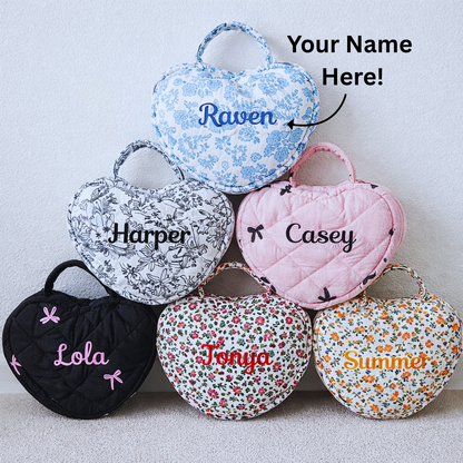 Heart Makeup Bag - Embroidered Custom Name