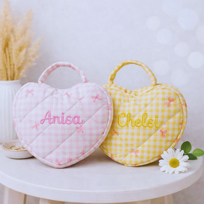 Heart Makeup Bag - Embroidered Custom Name