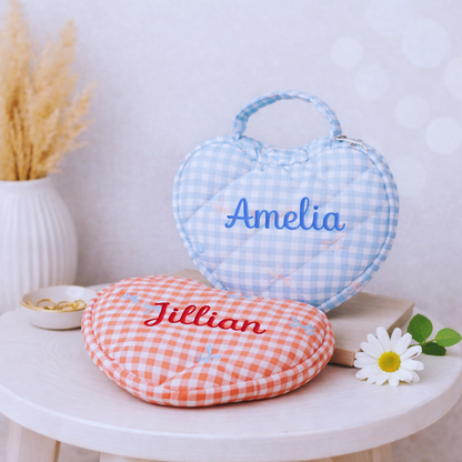 Heart Makeup Bag - Embroidered Custom Name
