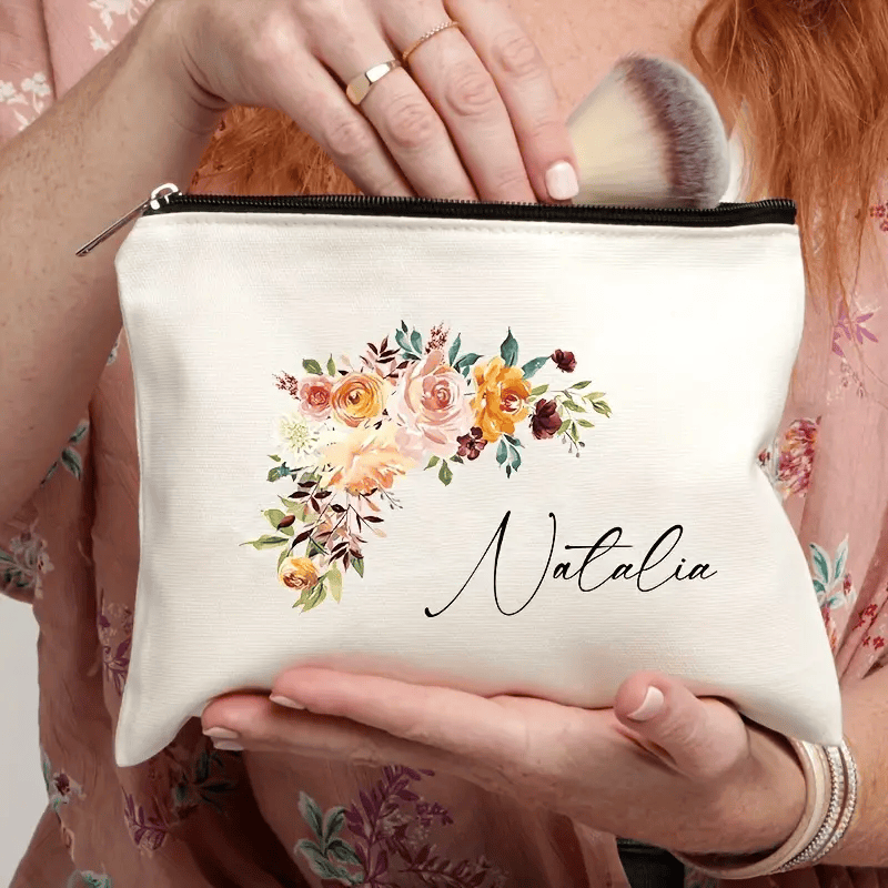 Zippered Canvas Makeup Bag - Custom Name