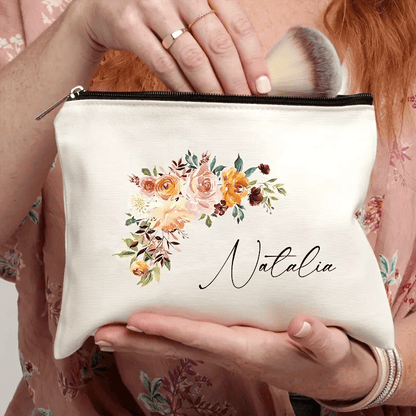 Zippered Canvas Makeup Bag - Custom Name