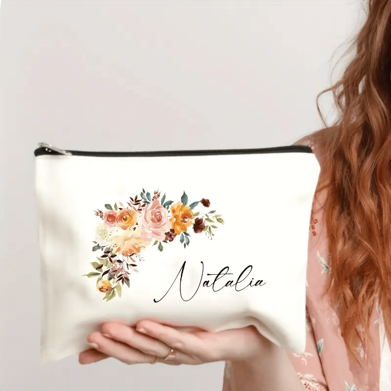 Zippered Canvas Makeup Bag - Custom Name