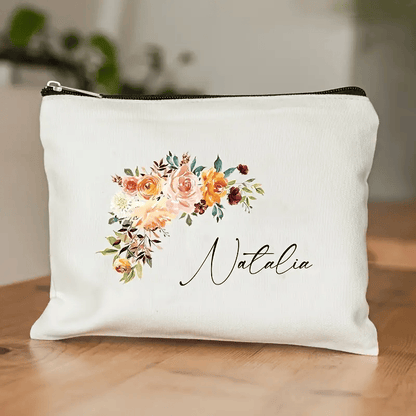 Zippered Canvas Makeup Bag - Custom Name