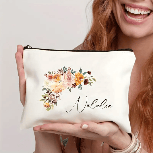 Zippered Canvas Makeup Bag - Custom Name