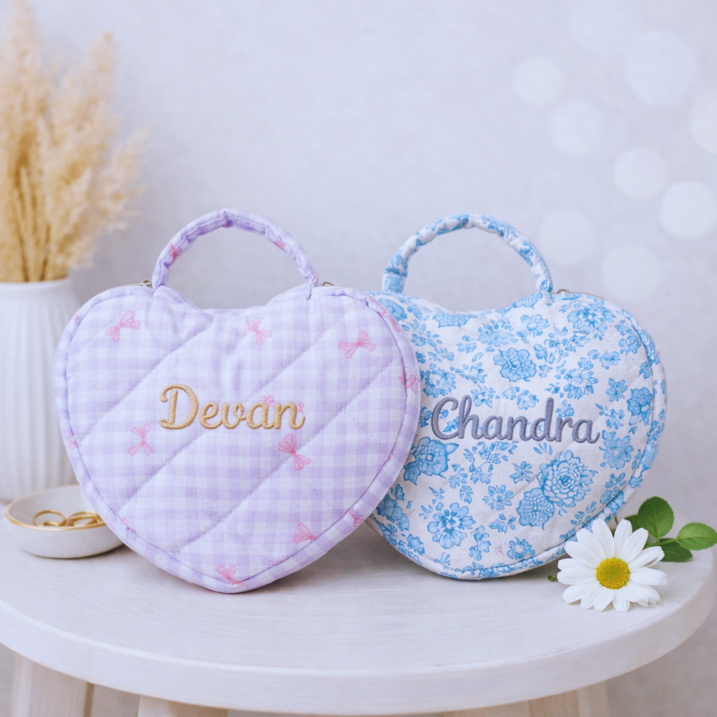 Heart Makeup Bag - Embroidered Custom Name