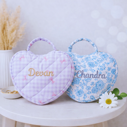 Heart Makeup Bag - Embroidered Custom Name