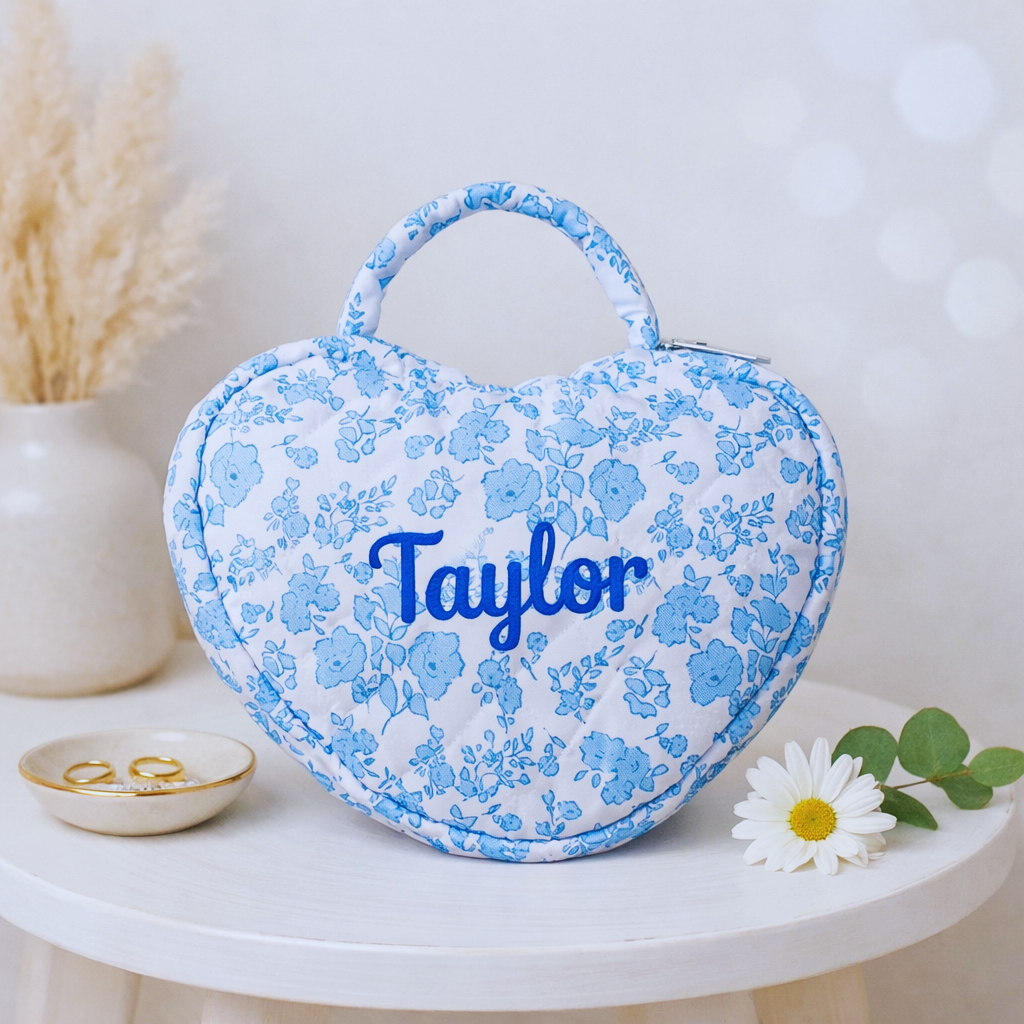 Heart Makeup Bag - Embroidered Custom Name