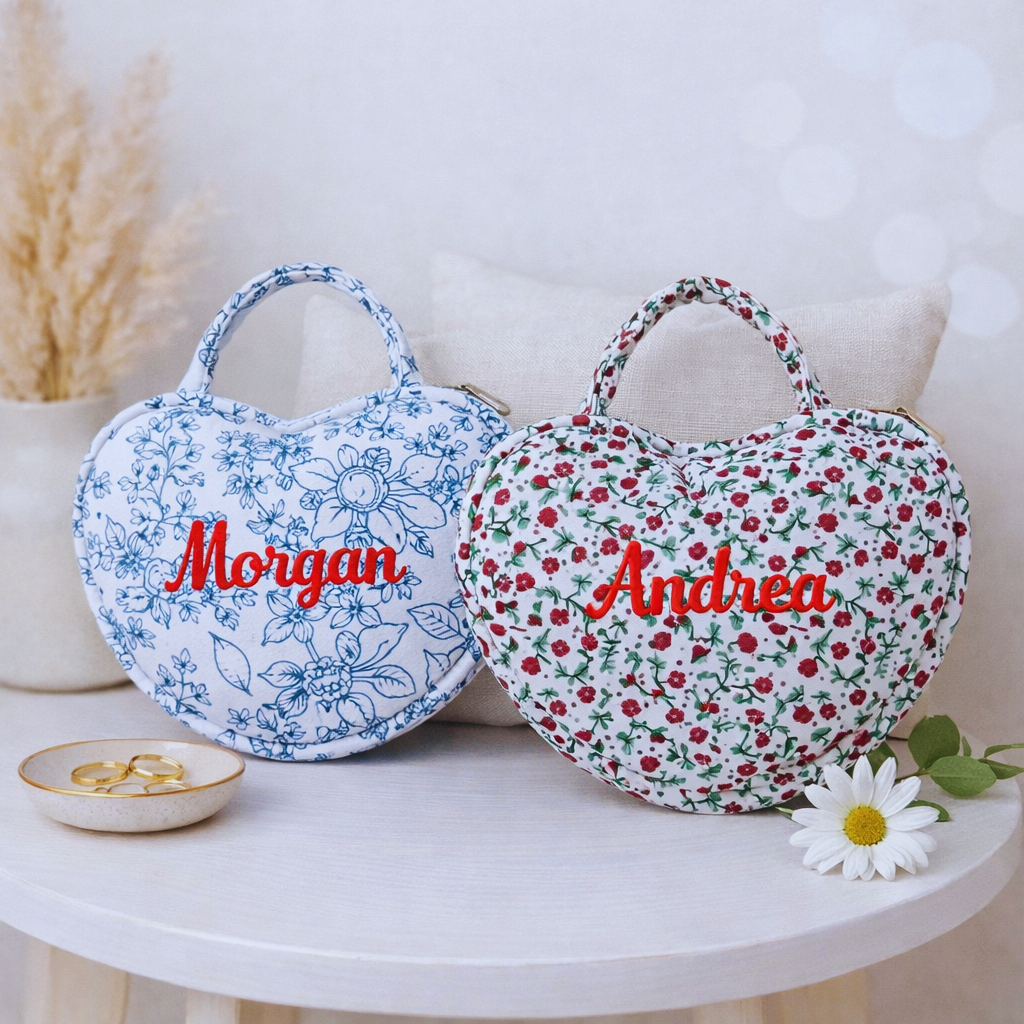 Heart Makeup Bag - Embroidered Custom Name