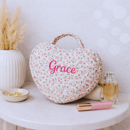 Heart Makeup Bag - Embroidered Custom Name